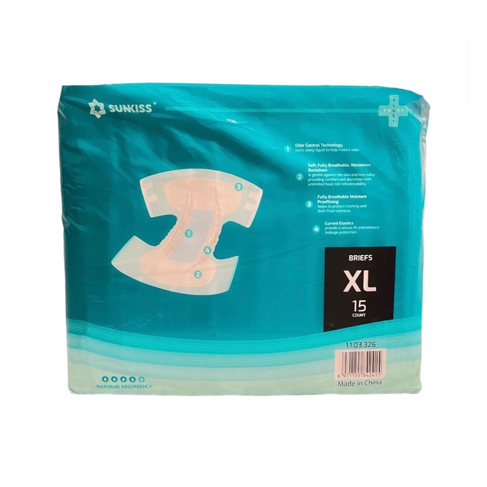 SUNKISS TrustPlus Disposable Adult Diapers Unisex XL Overnight Protection 15 Pcs